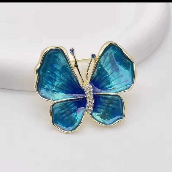 Brooch Blue Butterfly Pin, Elegant Statement Jewelry - Picture 3 of 9